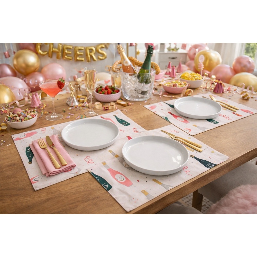 KATE SPADE SET 4 CHAMPAGNE CELEBRATION Placemats‎ New Years Birthday Party 🍾🎉